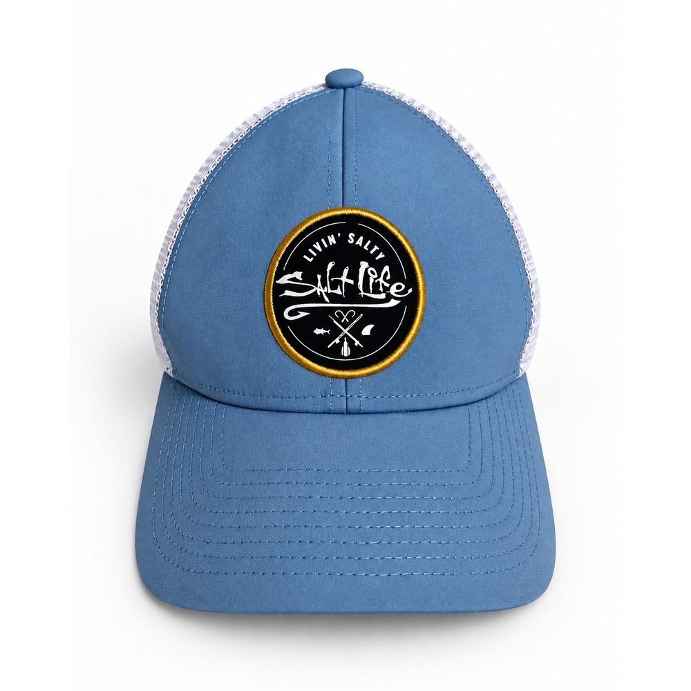 Salt Life Livin Salty Trucker Hat Blue White Mesh Snapback Cap RN131535